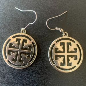 Tory Burch Silver Logo Earrings